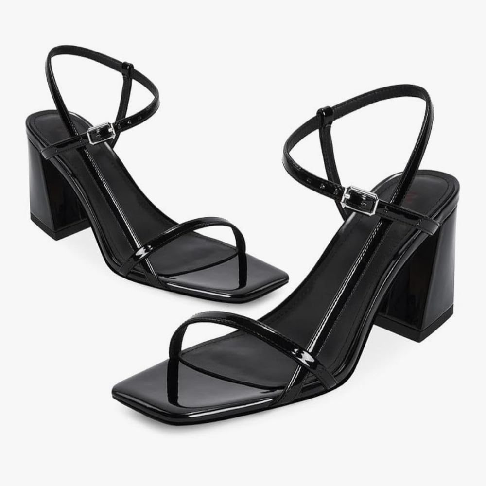 New Chic Black Strappy Block Heels